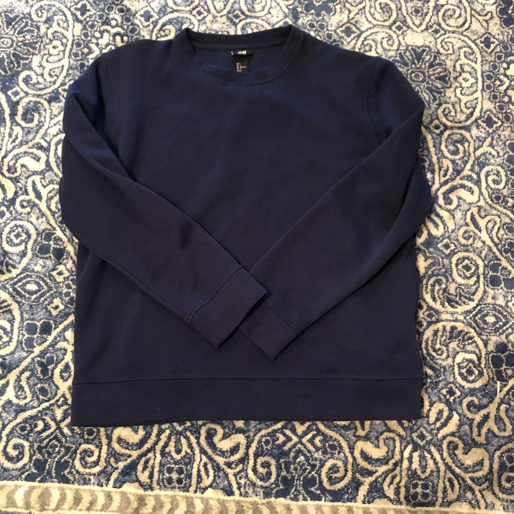 H&M pullover sweatshirt no hood “noodie” navy blue solid size large l